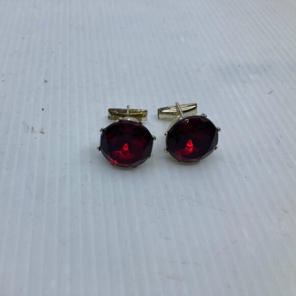 Vtg 1960 red crystal mens cufflinks - Picture 1 of 3